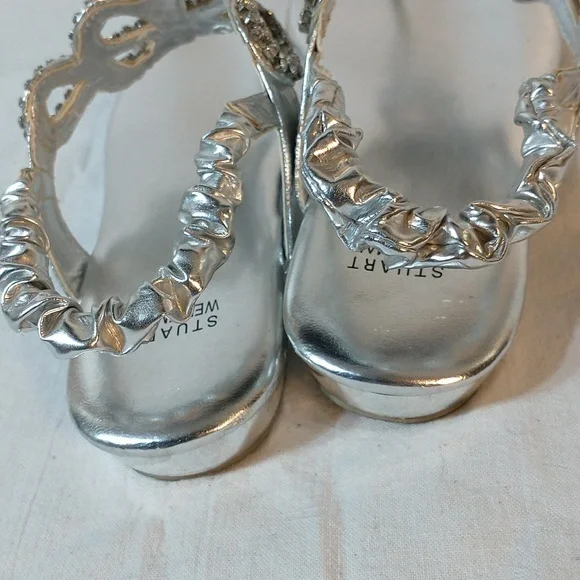Stuart Weitzman Silver Crystal Sandals ladies size 4. Cruelty Free. VG Condition - Picture 3 of 9